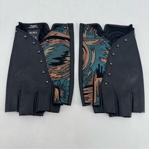 Fioretto Exotic Punk Biker Genuine Leather Studded Fingerless Driving Gloves
